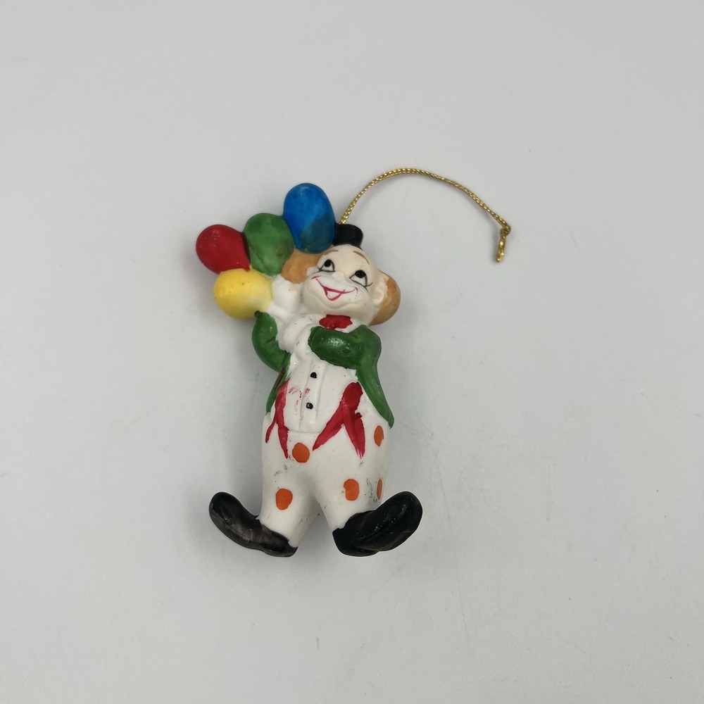 Vintage 1980s Around The World Circus Clown Ornament Ceramic Christmas Balloons